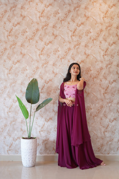 Skirt Combo Crop Top And Shrug (MSD-051)